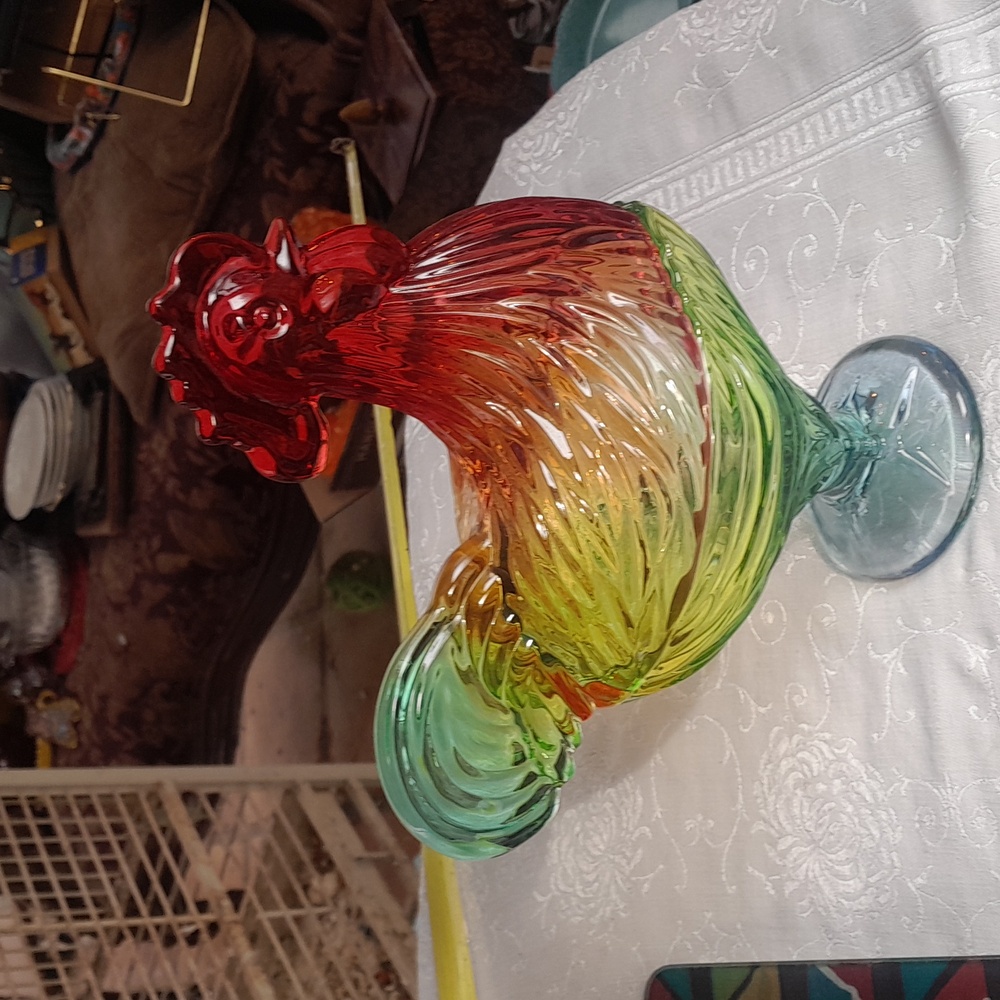 Colorful Glass Rooster On Nest/HON